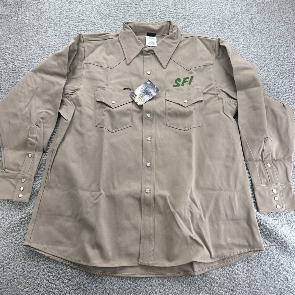 Lapco‎ 950 Khaki Work Shirt 17.5 X 35 M Pearl Snap Long sleeve Welding Shirt